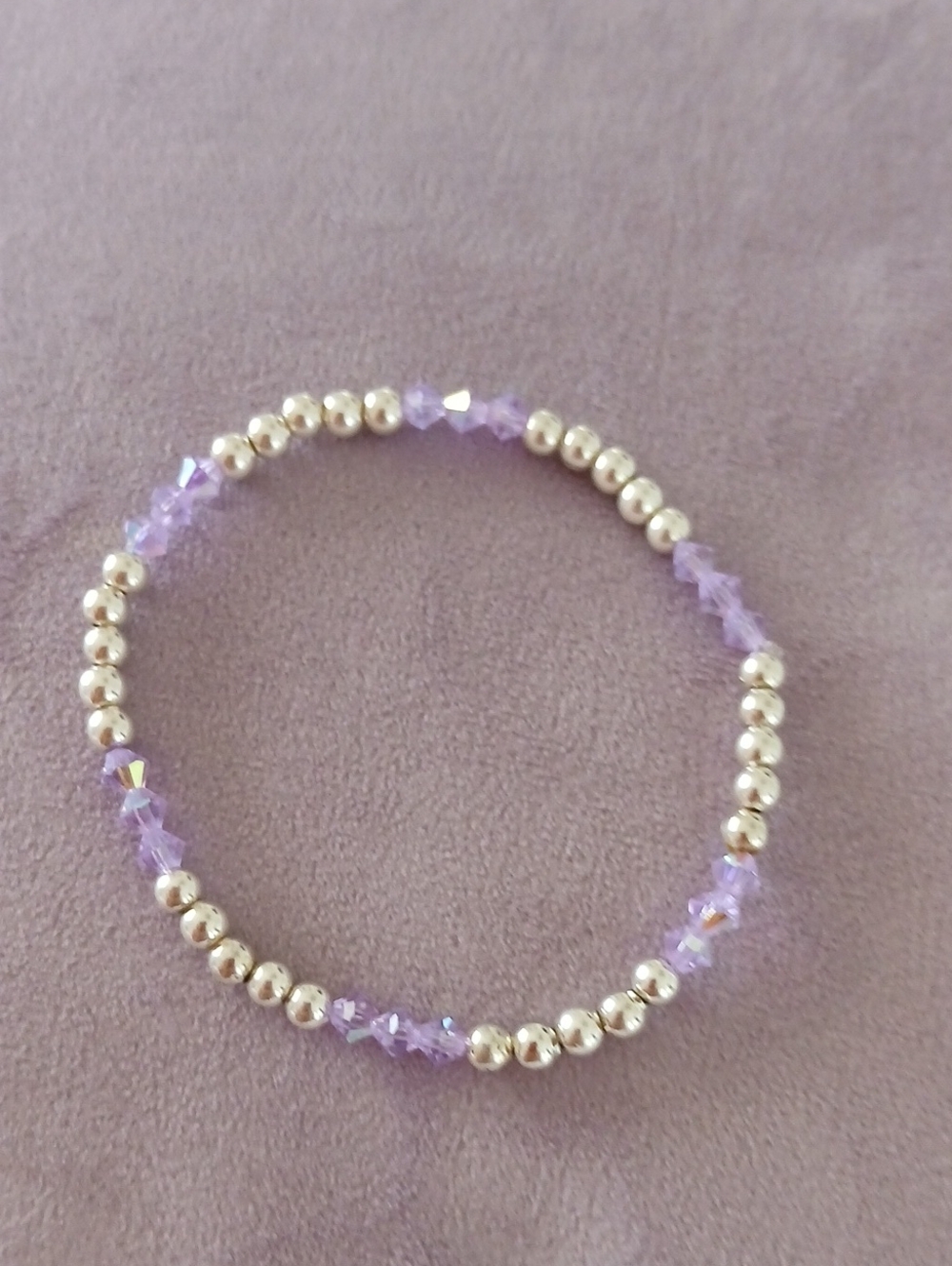 Sterling Silver & Lavender Crystal Glass  Beaded Bracelet